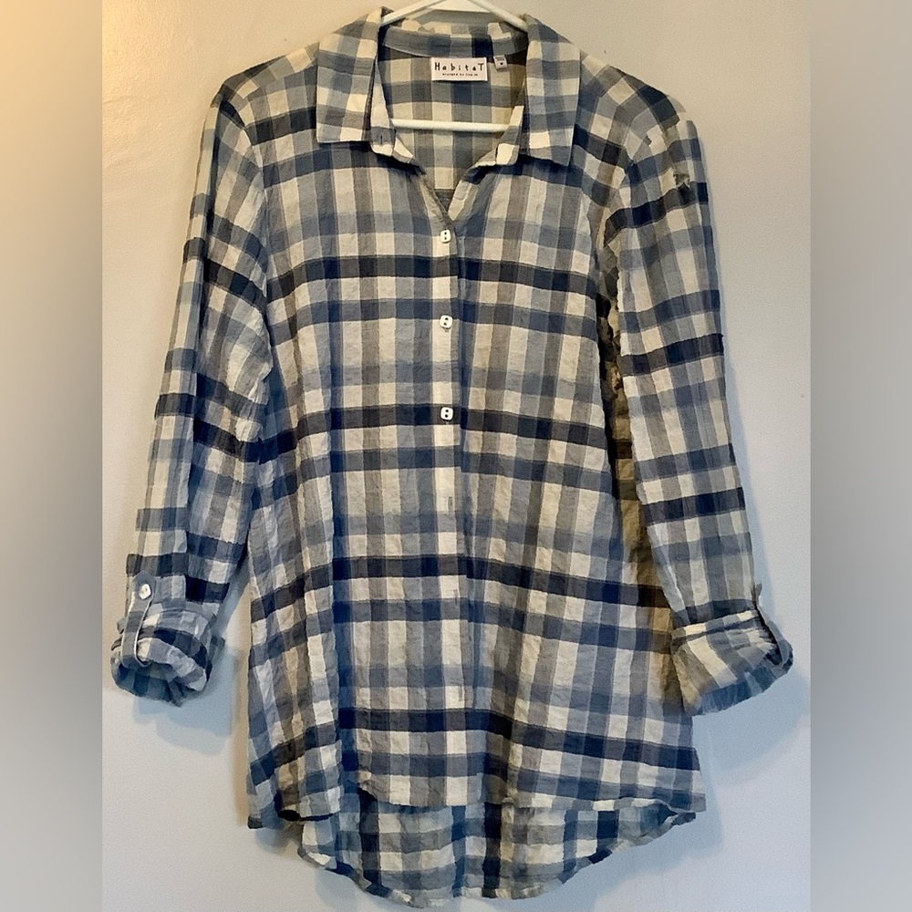 Habitat Blue and White Plaid Button-Up Shirt